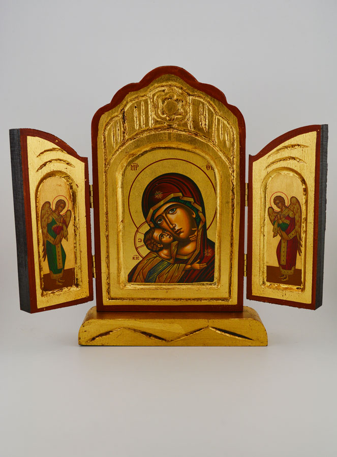 Icône Triptyque Vierge de Korsun sur Feuille d'Or - 26 cm (pic 1)