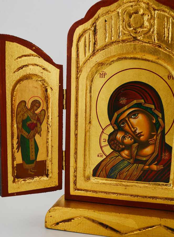 Icône Triptyque Vierge de Korsun sur Feuille d'Or - 26 cm (pic 2)