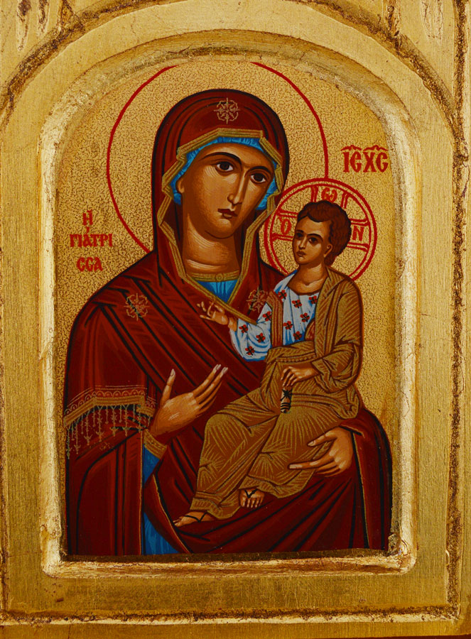 Icône Triptyque Vierge Marie Porte du Ciel sur Feuille d'Or - 26 cm (pic 4)