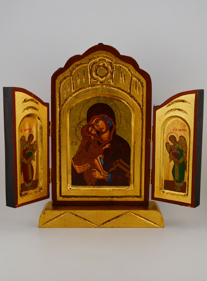 Icône Triptyque Vierge de Vladimir sur Feuille d'Or - 26 cm (pic 1)