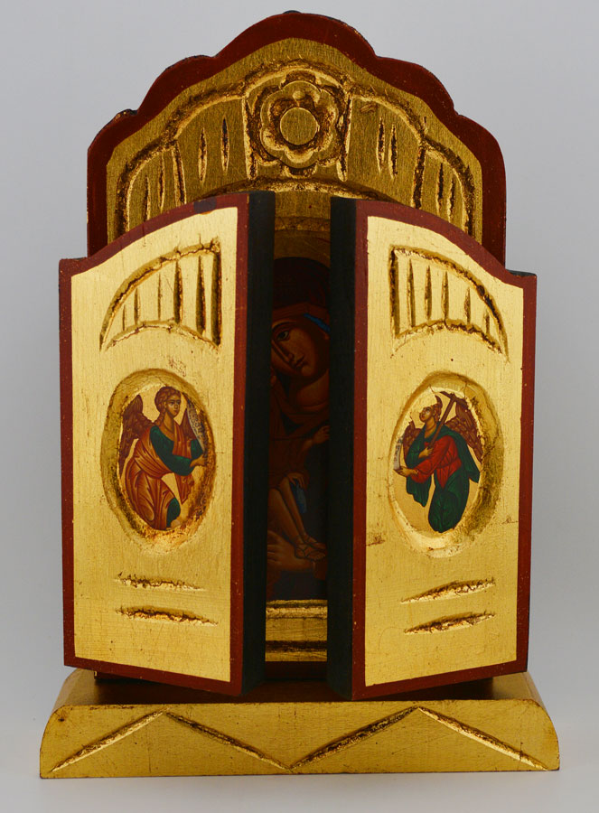 Icône Triptyque Vierge de Vladimir sur Feuille d'Or - 26 cm (pic 2)