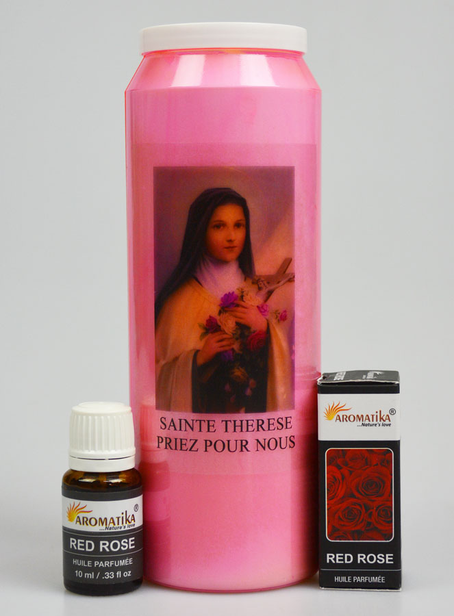 Bougie de Neuvaine à Sainte Thérèse Parfumée Rose (pic 1)