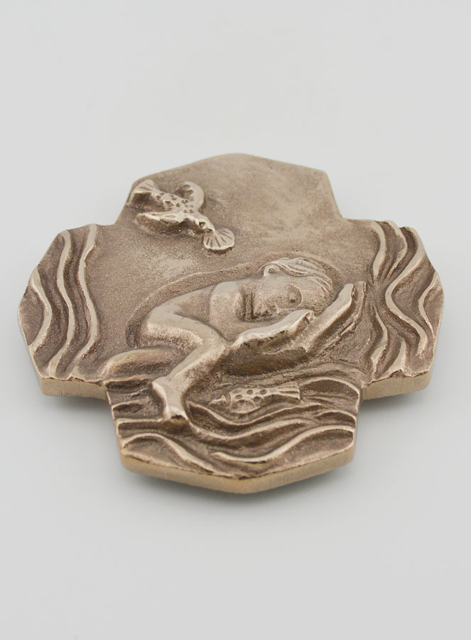 Croix en Bronze Blanc - Le Baptême - 10 cm (pic 2)