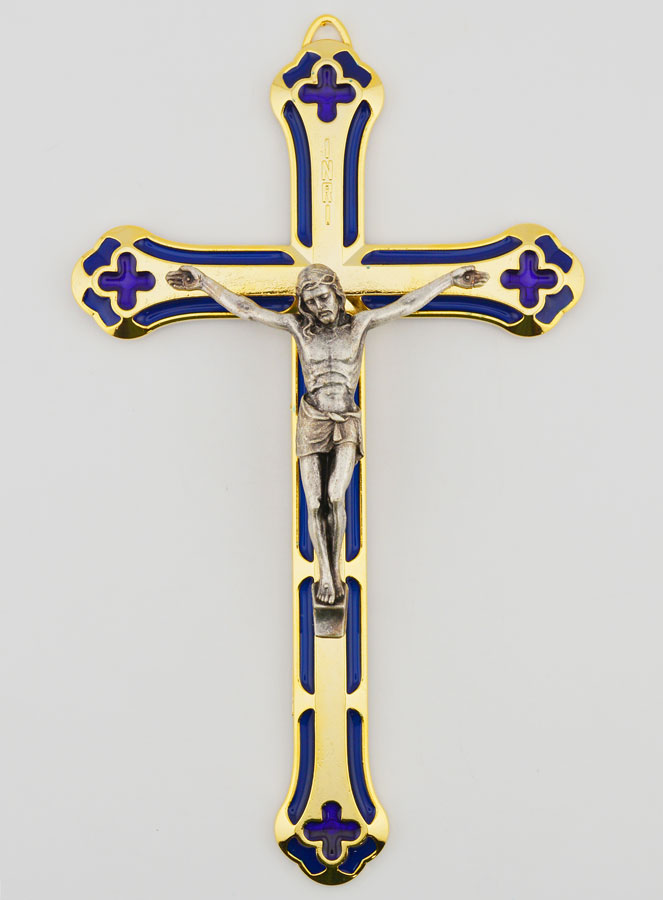 Crucifix Vitrail en Métal Doré - 17cm (pic 1)