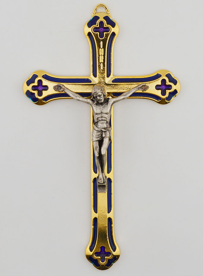 Crucifix Vitrail en Métal Doré - 13cm (pic 1)