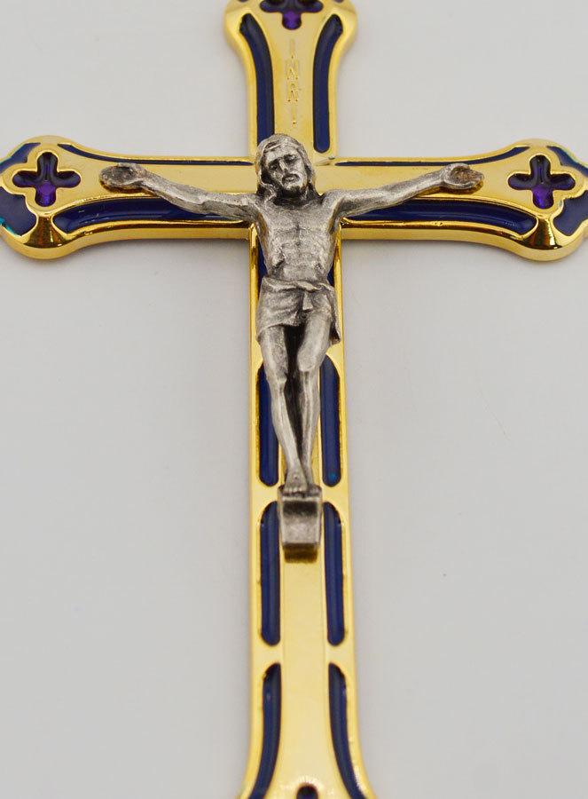 Crucifix Vitrail en Métal Doré - 13cm (pic 2)