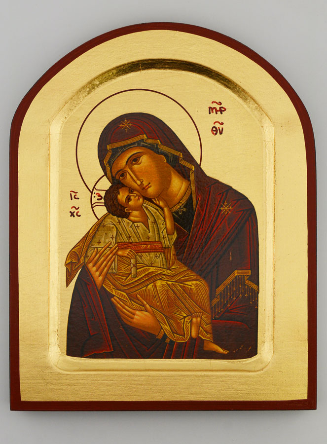 Icône Byzantine Vierge de Tendresse Arrondie - Feuille d'Or - 17 cm (pic 1)