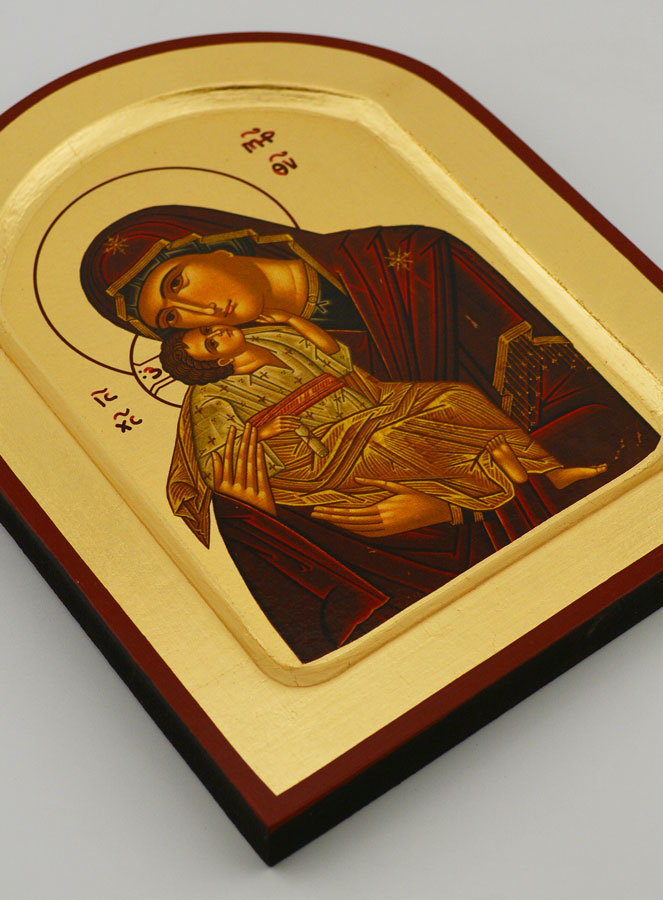 Icône Byzantine Vierge de Tendresse Arrondie - Feuille d'Or - 17 cm (pic 3)
