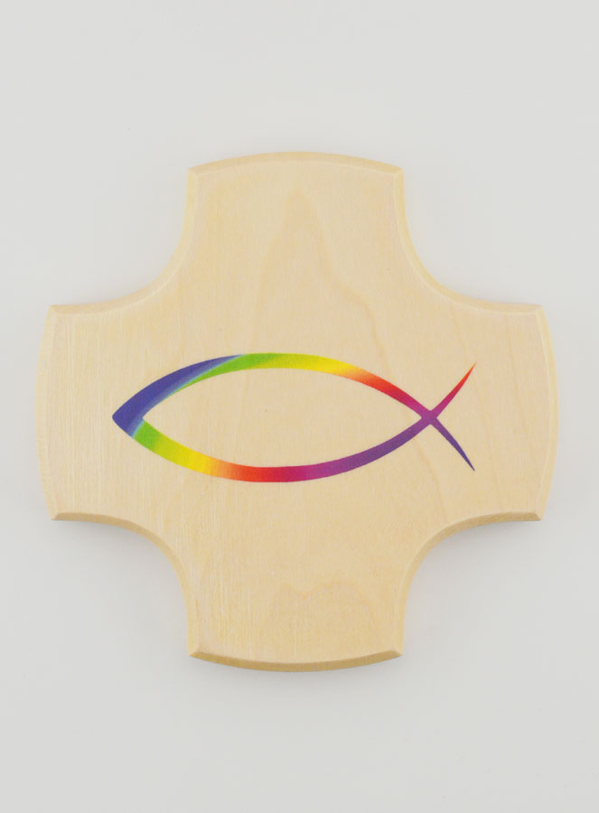 Croix Enfant en Bois - Poisson Chrétien Ichtus (pic 1)