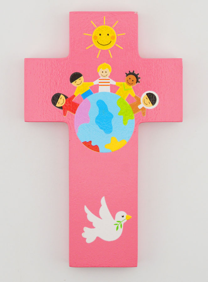 Croix en Bois Enfants du Monde Rose (pic 1)