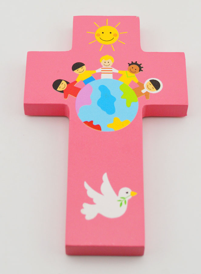 Croix en Bois Enfants du Monde Rose (pic 2)