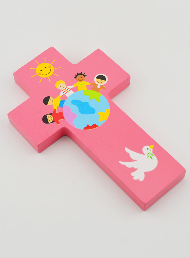 Croix en Bois Enfants du Monde Rose (pic 3)