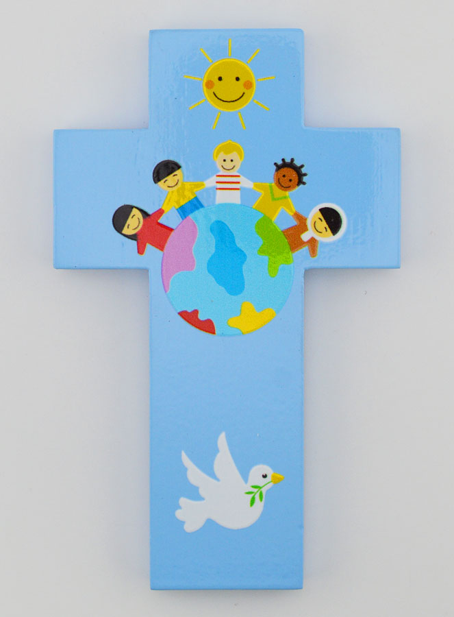 Croix en Bois Enfants du Monde Bleue (pic 1)