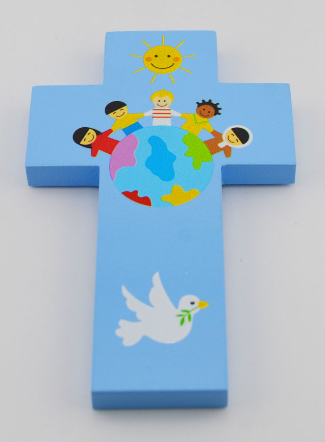 Croix en Bois Enfants du Monde Bleue (pic 2)