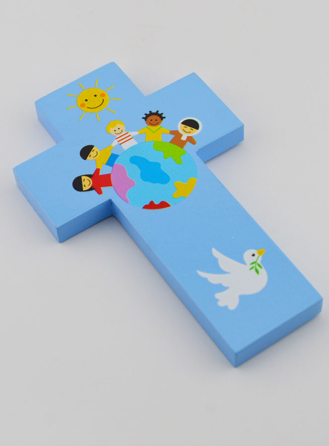 Croix en Bois Enfants du Monde Bleue (pic 3)