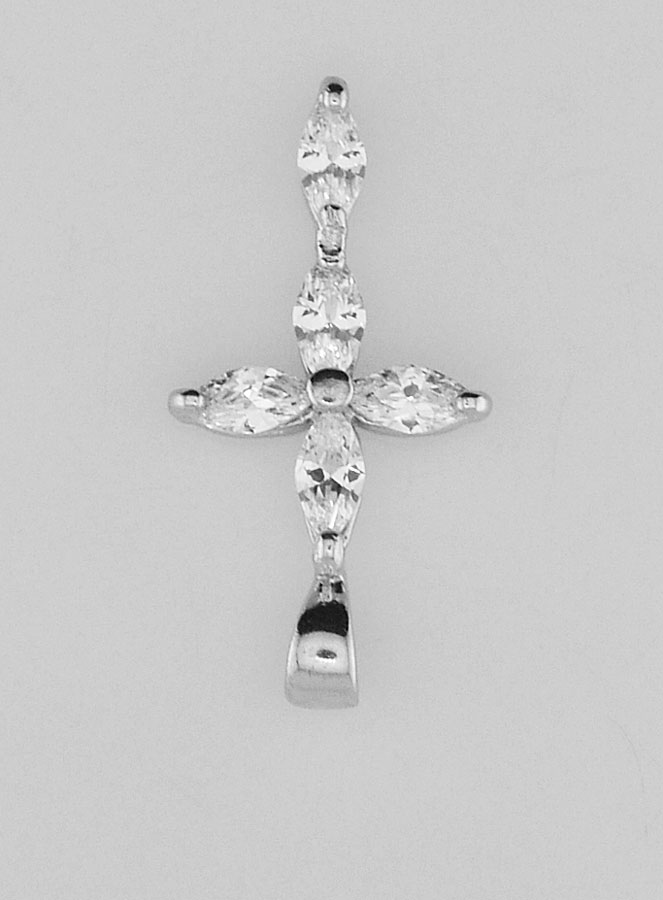 Pendentif Croix 5 Diamants Strass et Argent 18mm (pic 1)