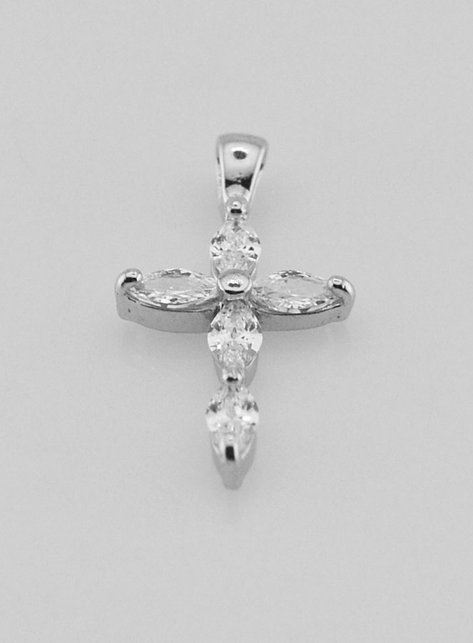 Pendentif Croix 5 Diamants Strass et Argent 18mm (pic 2)