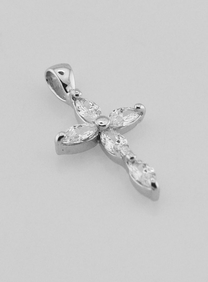 Pendentif Croix 5 Diamants Strass et Argent 18mm (pic 3)