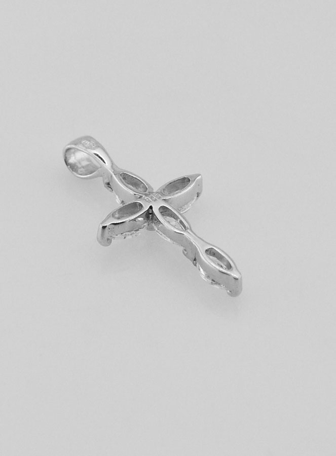 Pendentif Croix 5 Diamants Strass et Argent 18mm (pic 4)