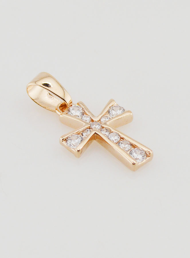 Pendentif Croix en Plaqué Or et 11 Diamants Strass (pic 3)