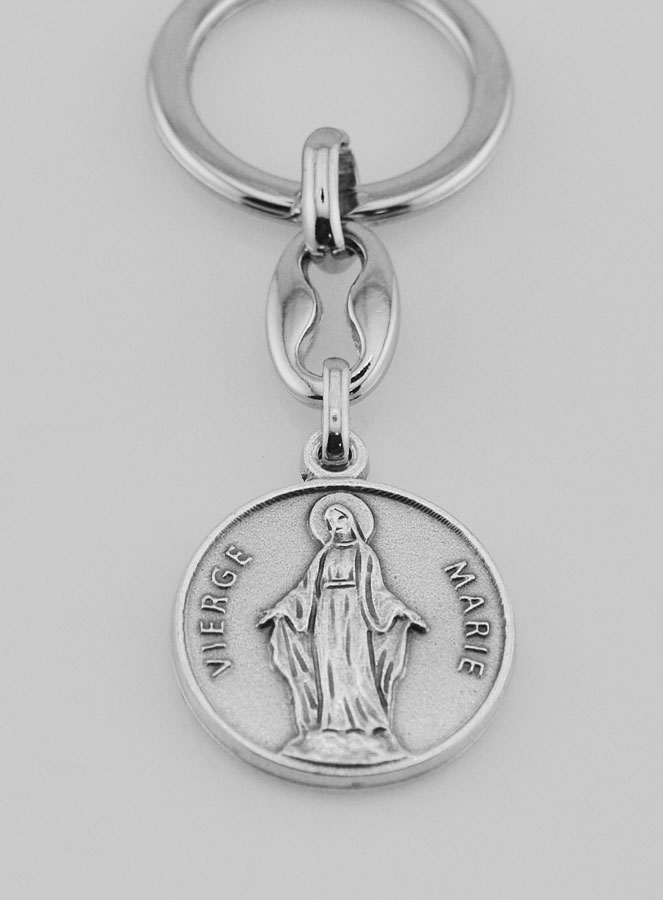 Porte-Clés de la Sainte Vierge Marie Miraculeuse Argenté avec Prière (pic 2)