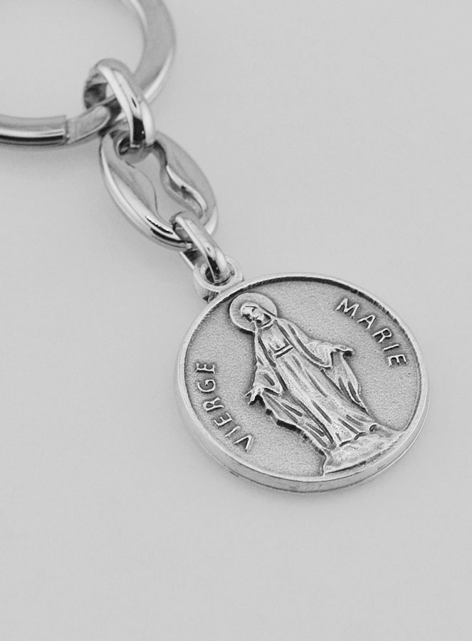 Porte-Clés de la Sainte Vierge Marie Miraculeuse Argenté avec Prière (pic 3)