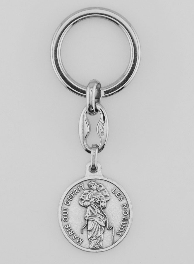 Porte-Clés de Marie qui Défait les Noeuds Argenté avec Prière (pic 1)
