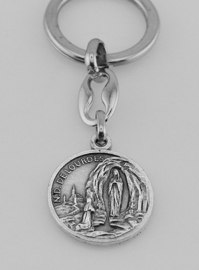 Porte-Clés de Notre Dame de Lourdes Argenté avec Prière (pic 2)