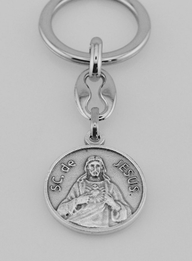 Porte-Clés du Sacré Coeur de Jésus Argenté avec Prière (pic 2)