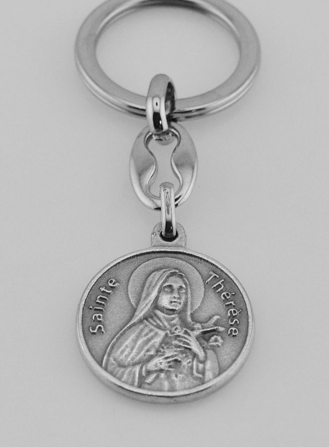 Porte-Clés de Sainte Thérèse de Lisieux Argenté avec Prière (pic 2)