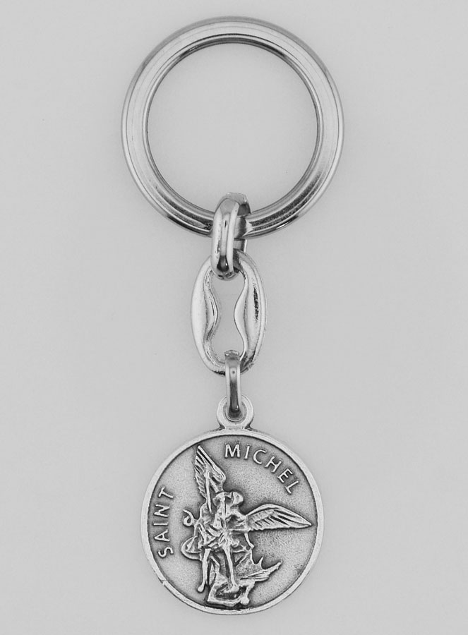 Porte-Clés de Saint Michel Archange Argenté avec Prière (pic 1)