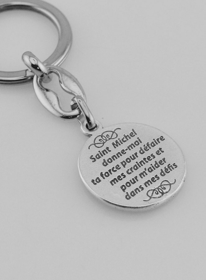 Porte-Clés de Saint Michel Archange Argenté avec Prière (pic 4)