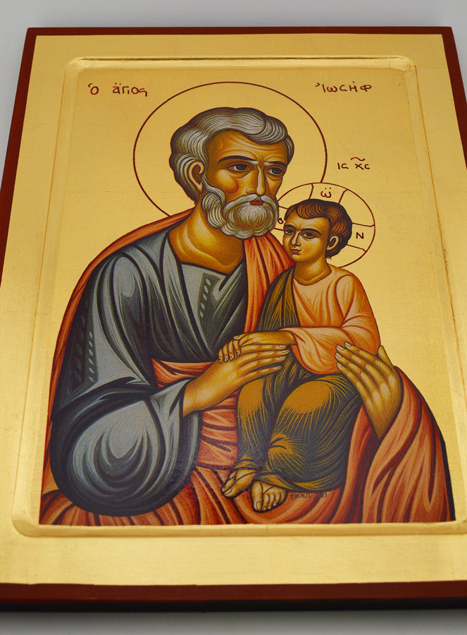 Icône Byzantine Saint Joseph à l'Enfant Jésus - 30 cm (pic 2)