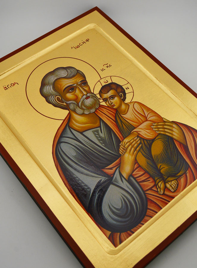 Icône Byzantine Saint Joseph à l'Enfant Jésus - 30 cm (pic 3)