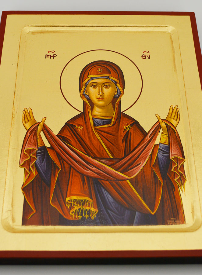 Icône Byzantine Notre Dame Vierge de Protection - 22 cm (pic 2)