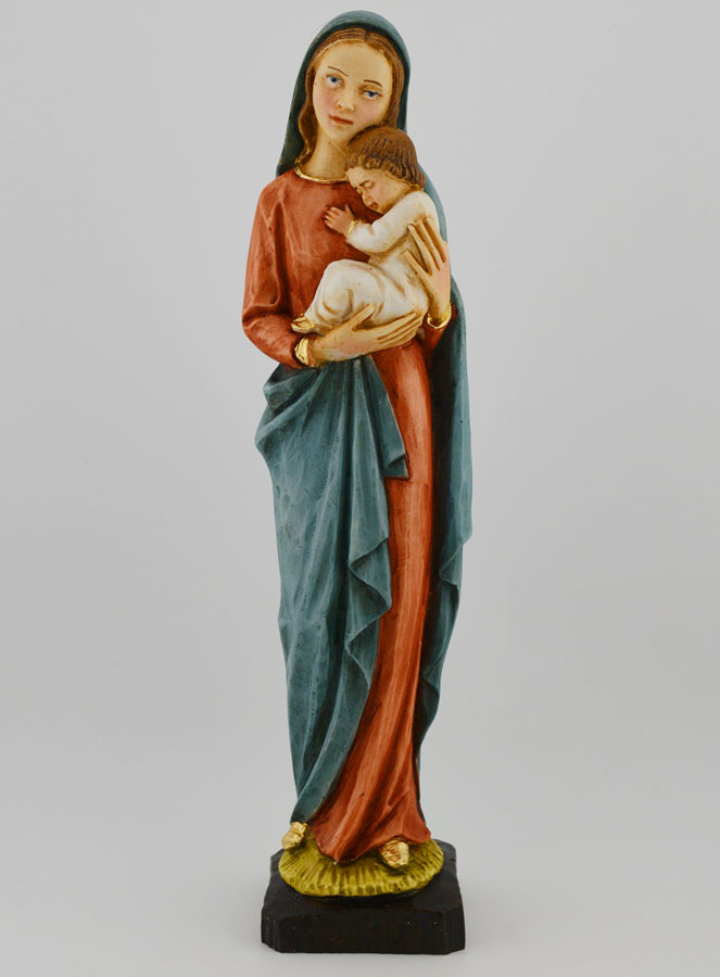 Statue Vierge Marie à l'Enfant Jésus Polychromée Peinte Main - 25 cm (pic 1)