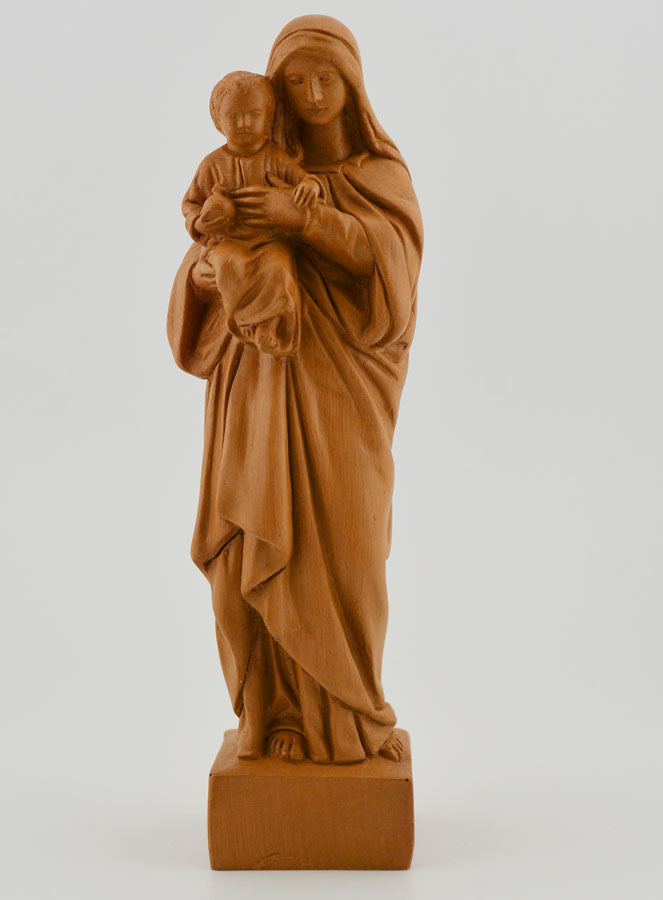 Statue Sainte Vierge Marie à l'Enfant Jésus - Ton Bois - 16 cm (pic 1)
