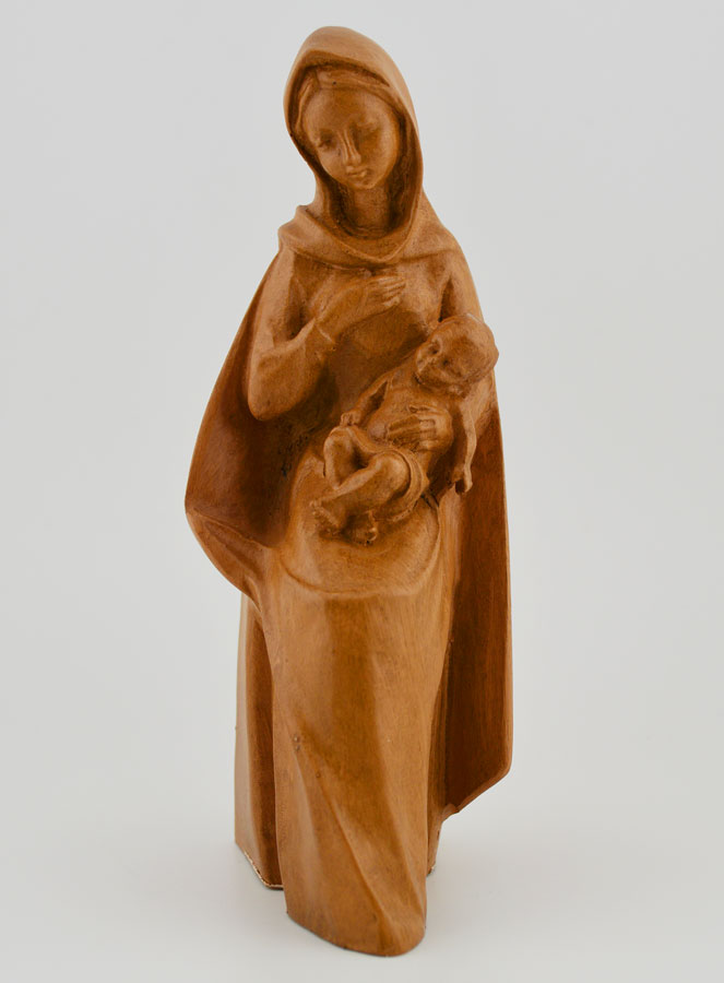 Statue Vierge Marie Assise à l'Enfant Jésus - Ton Bois - 16 cm (pic 1)