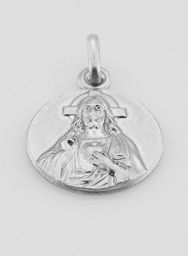 Médaille Sacré Coeur de Jésus-Christ en Argent Massif - 17 mm (pic 2)