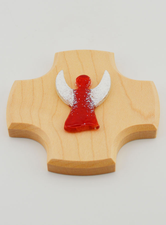 Croix Enfant en Bois d'Erable - Mon Ange Protecteur en Verre (pic 2)