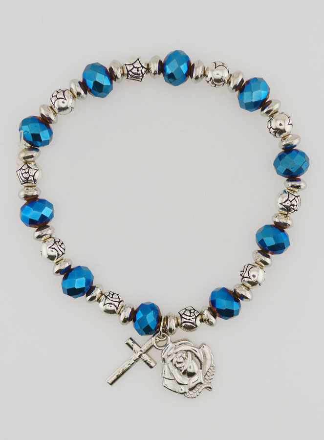 Bracelet Dizainier Perles de Cristal Bleu et Argent Strass (pic 1)