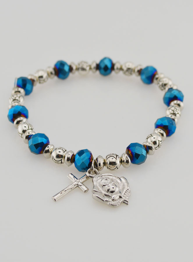 Bracelet Dizainier Perles de Cristal Bleu et Argent Strass (pic 2)