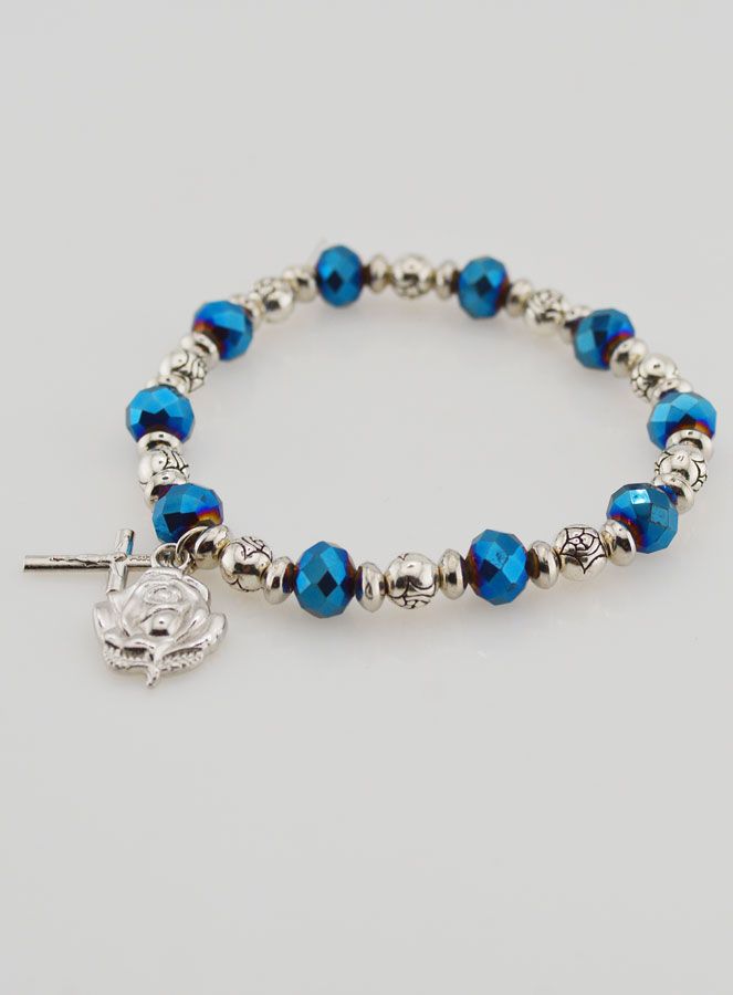 Bracelet Dizainier Perles de Cristal Bleu et Argent Strass (pic 3)
