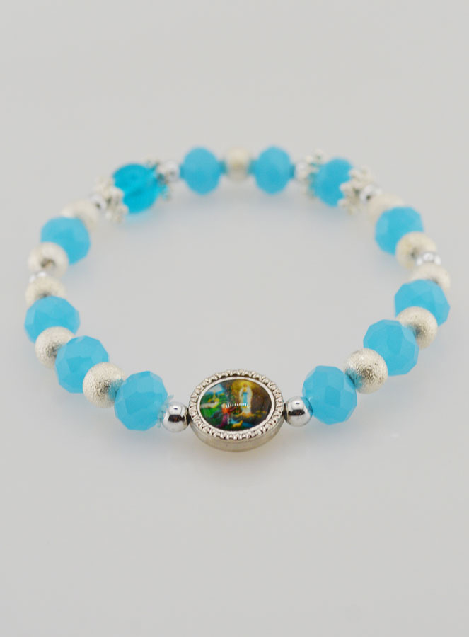 Bracelet Religieux Perles de Verre Médaille de Lourdes (pic 2)