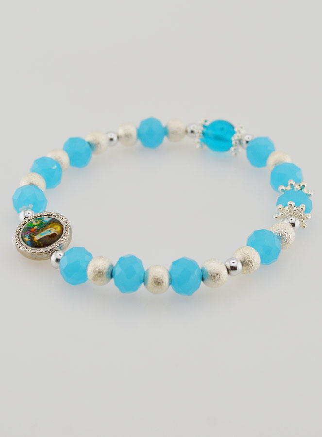 Bracelet Religieux Perles de Verre Médaille de Lourdes (pic 3)