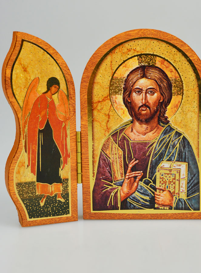 Icône Triptyque du Christ Pantocrator - 12 cm (pic 4)