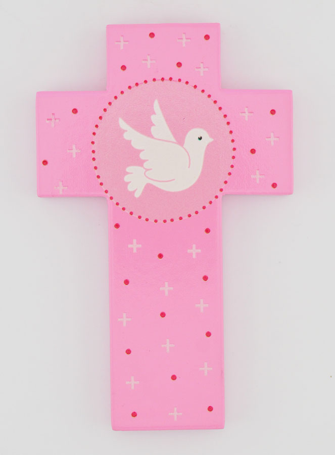 Croix Enfant Colombe de l'Esprit Saint Rose - 12 cm (pic 1)