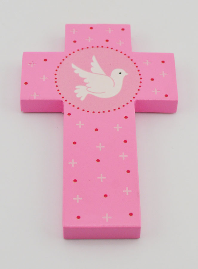 Croix Enfant Colombe de l'Esprit Saint Rose - 12 cm (pic 2)