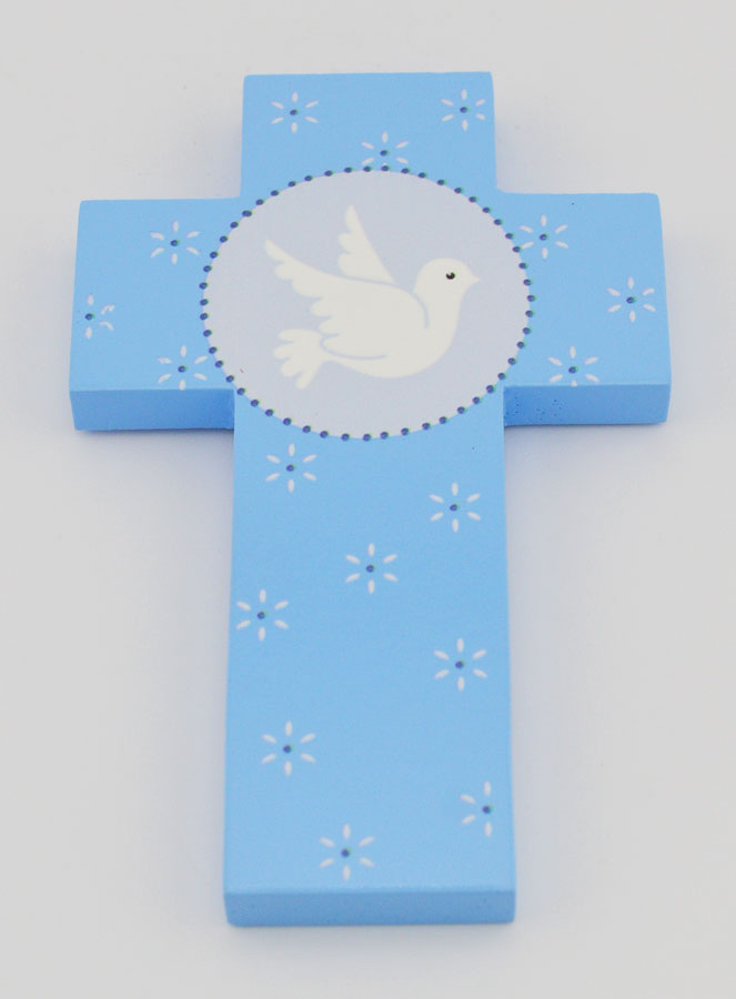 Croix Enfant Colombe de l'Esprit Saint Bleu - 12 cm (pic 2)