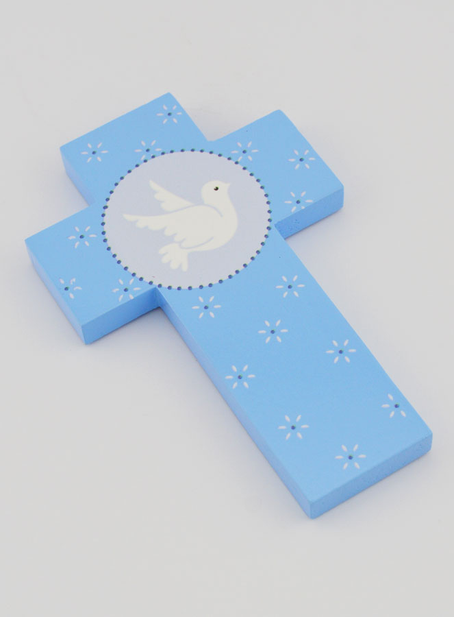 Croix Enfant Colombe de l'Esprit Saint Bleu - 12 cm (pic 3)